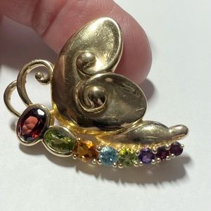 14 KT Gemstone Butterfly Broach